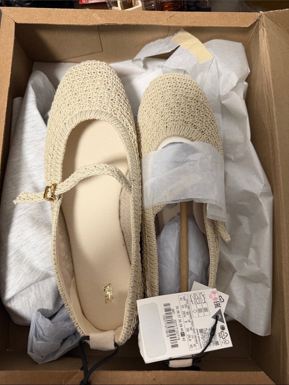 Zara Cream Knit Mary Jane Flats